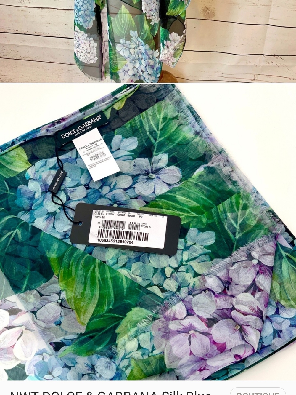 Dolce & Gabbana Blue, Green & Purple Hydrangea Silk Scarf